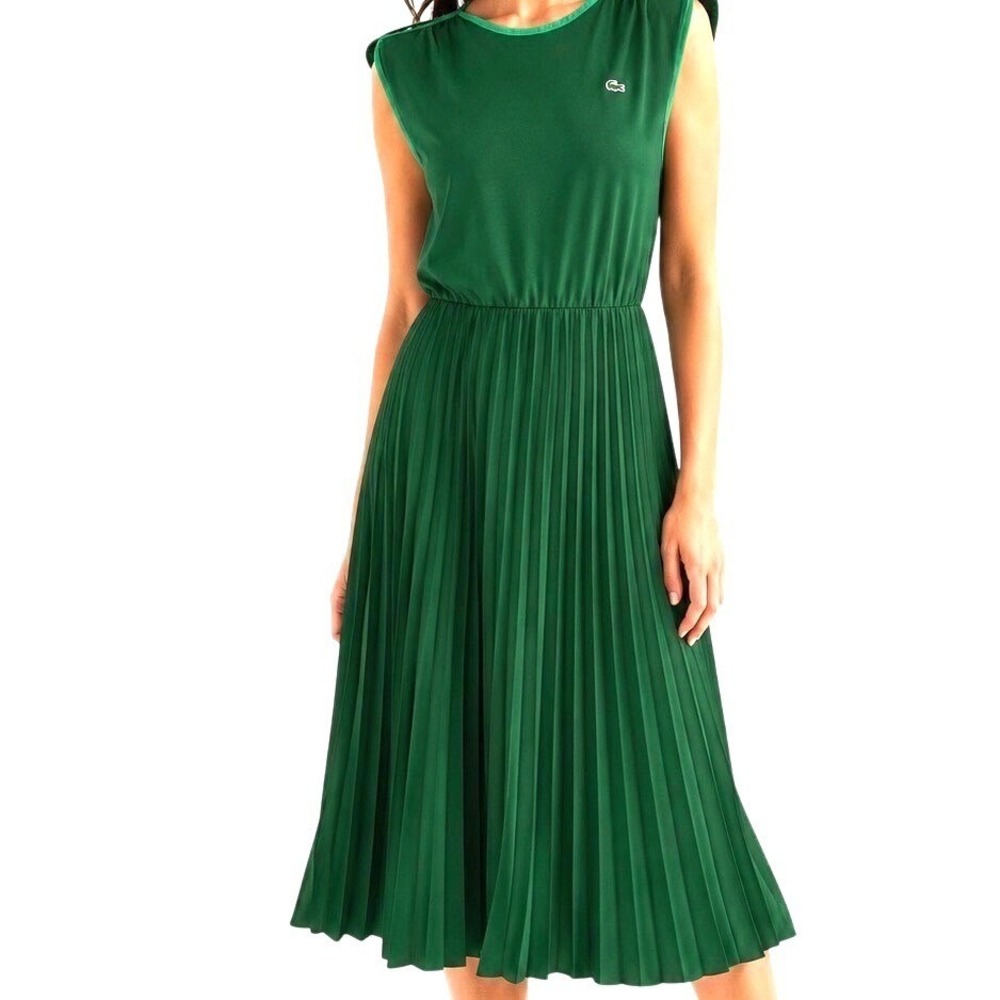 Lacoste NWT Green Pleated Tennis Dress Sporty Luxe Midi Country Club Women Sz 10